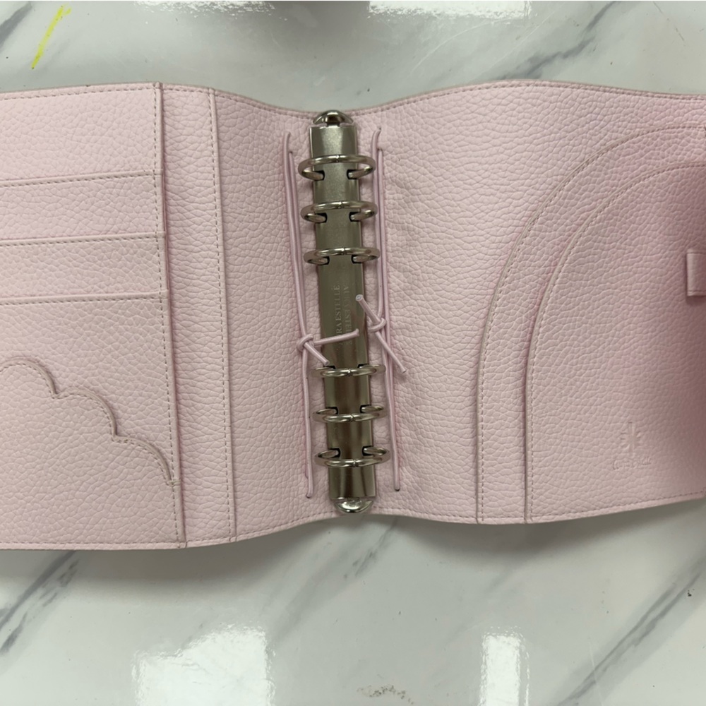 Pink Scalloped Leather A6 Rings Planner Aura Estelle - Picture 2 of 3